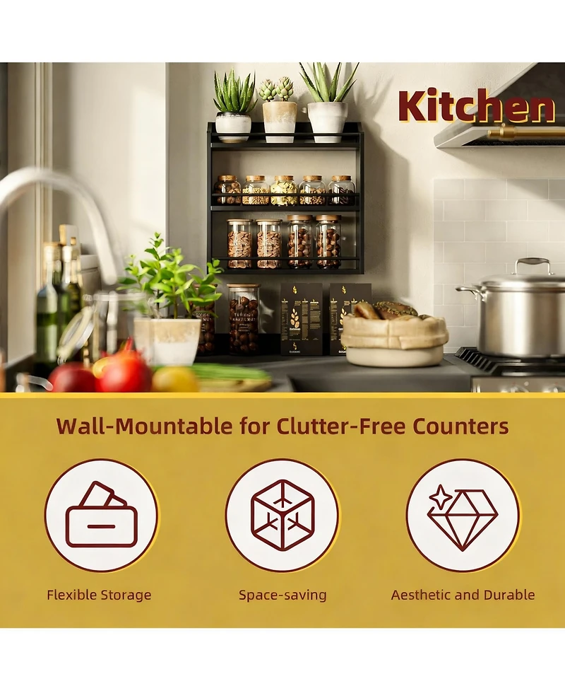 Yigii 3-Tier Bamboo Spice Rack: Saves Space, Organizes Kitchen, Bathroom