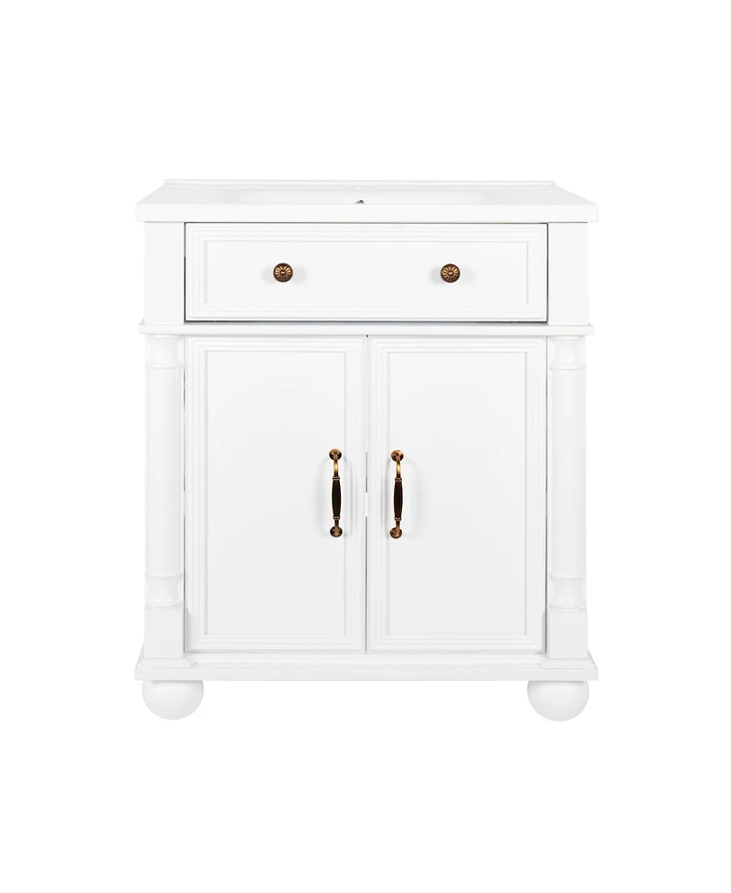 Sillysis 28" Bathroom Vanity with Sink, Medieval Modern Solid Wood Roman Base, Flip Drawer, Adjustable Storage, Easy Clean