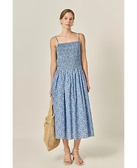 English Factory Women's Checked Smocked Midi Dress