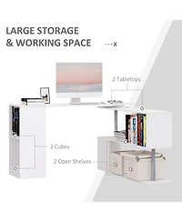 Homcom Rotating Corner Table Shelf Combo L-Shaped I-Shape Computer Home Office, White