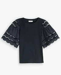 On 34th Women's Eyelet Puff Sleeve Ribbed Knit Top, Macy's Exclusive