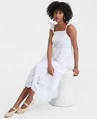 On 34th Women's Cotton Poplin Eyelet Pintucked Midi Dress, Macy's Exclusive