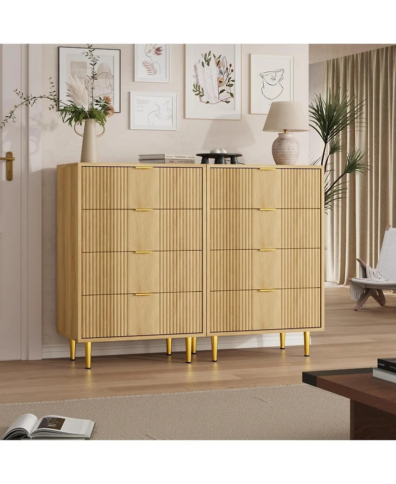 gaomon Fluted Dresser for Bedroom with 4 Drawers, 36.9" Tall Modern Chest of Drawers with Metal Handle