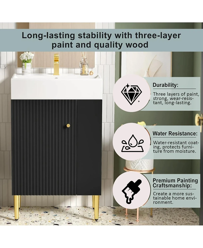Sillysis 22" Modern Freestanding Bathroom Vanity with Ceramic Sink, Side Storage Cabinet, Soft Close Door for Small Spaces