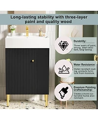 Sillysis 22" Modern Freestanding Bathroom Vanity with Ceramic Sink, Side Storage Cabinet, Soft Close Door for Small Spaces