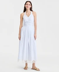 On 34th Women's Cotton Maritime Stripe Halter Lace-Trim Midi Dress, Macy's Exclusive