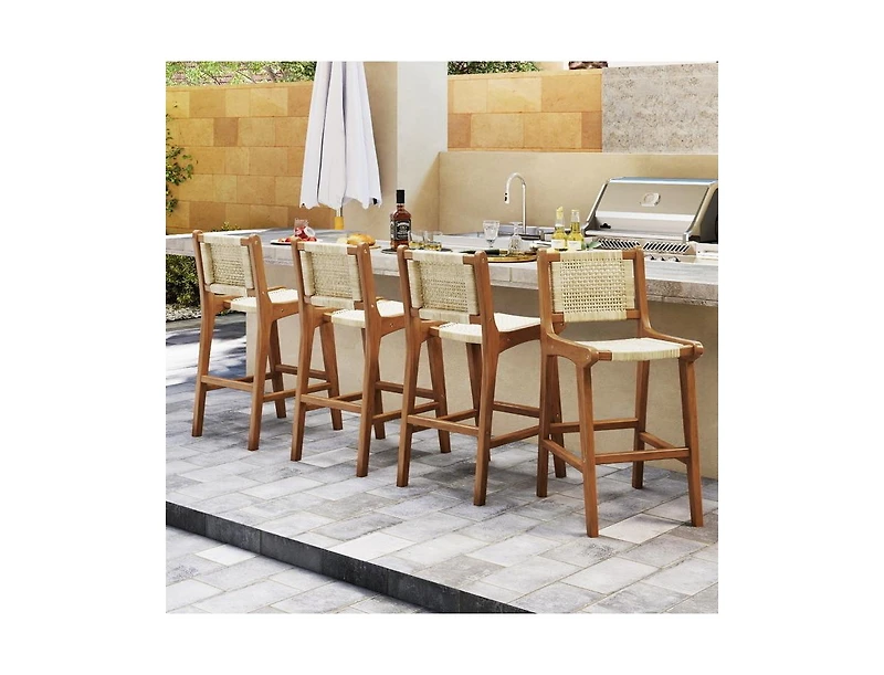 Slickblue Patio Counter Height Bar Stool with Durable Teak Wood Frame