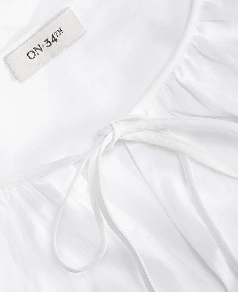 On 34th Women's Cotton Solid Tie-Front Volume-Sleeve Blouse, Macy's Exclusive