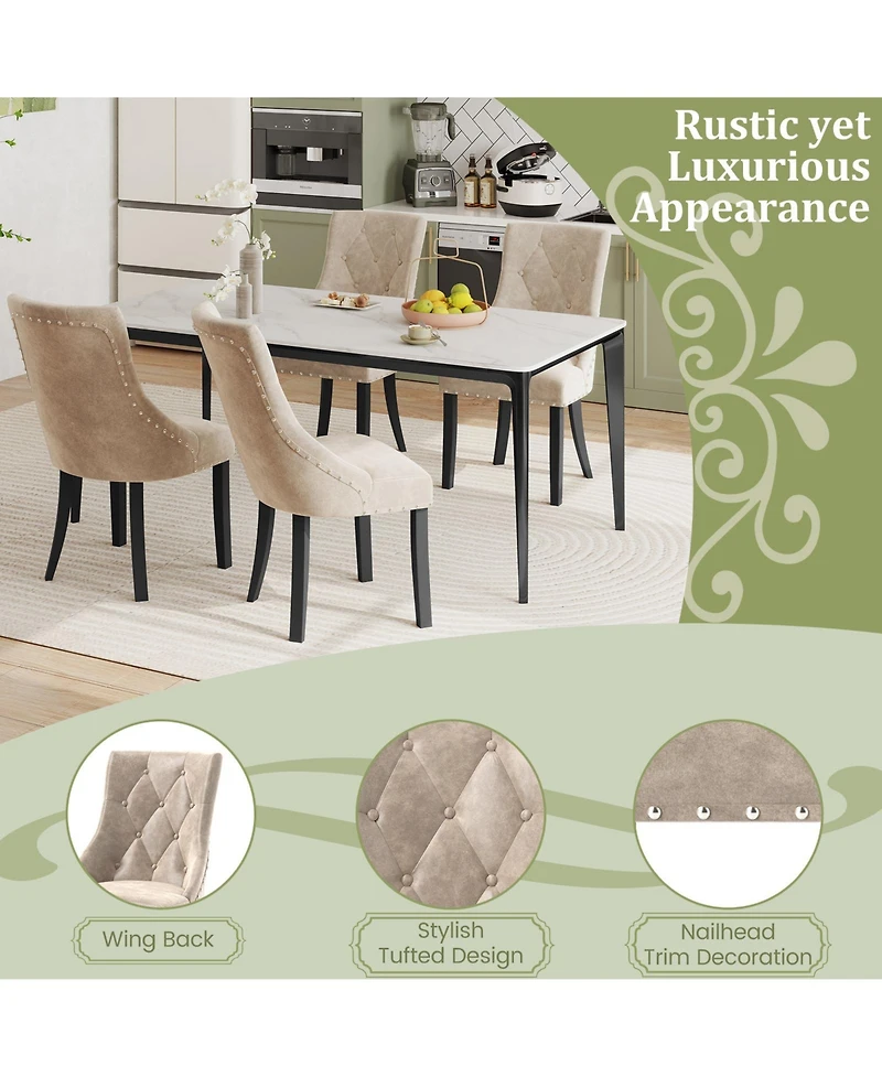 Gymax Upholstered Dining Chairs Set of 2 Tufted Wingback Chairs w/ Solid Wood Legs