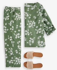 Charter Club Womens 100 Linen Roll Tab Top Cropped Pull On Pants Macys Exclusive