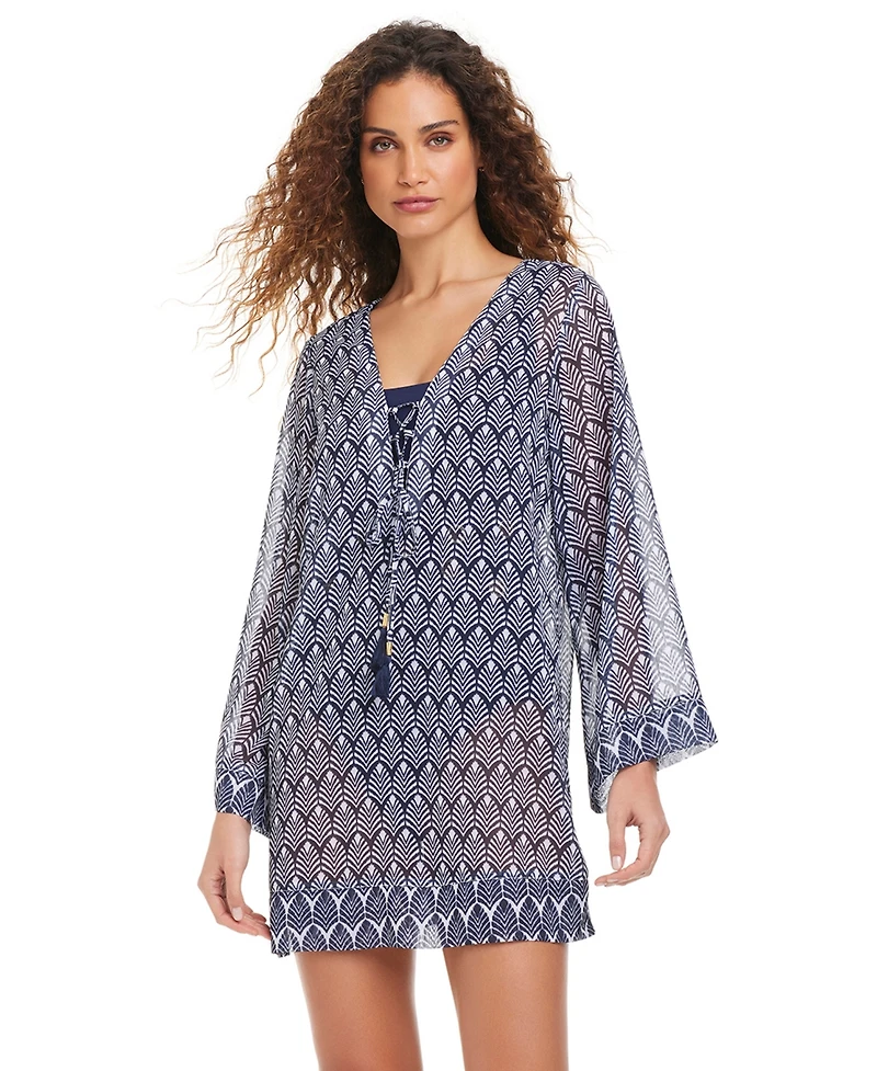 Beyond Control Women's Front Tie V-Neck Swim Cover Up Shirt