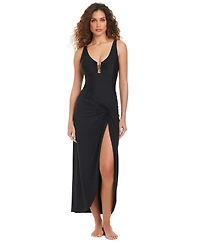 Beyond Control Women's Solid Essentials Long Twist Swim Skirt