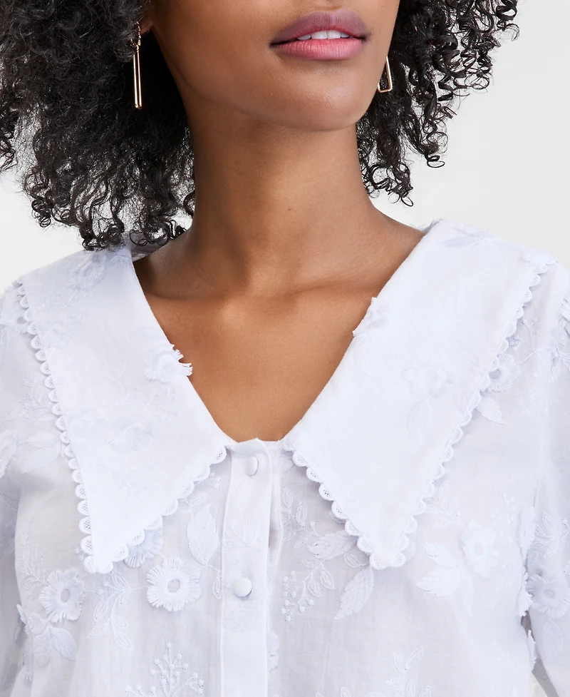 On 34th Women's Cotton V-Neck Floral Applique Blouse, Macy's Exclusive