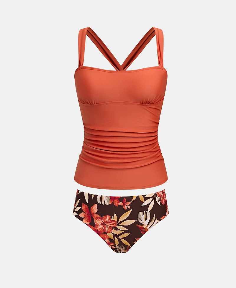 Cupshe Women's V-Neck Cross-Back Tankini Set with Reversible Bottom