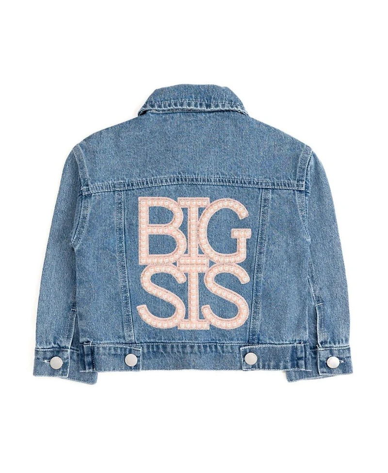 Sweet Wink Little Girls Big Sis Pearl Patch Denim Jacket