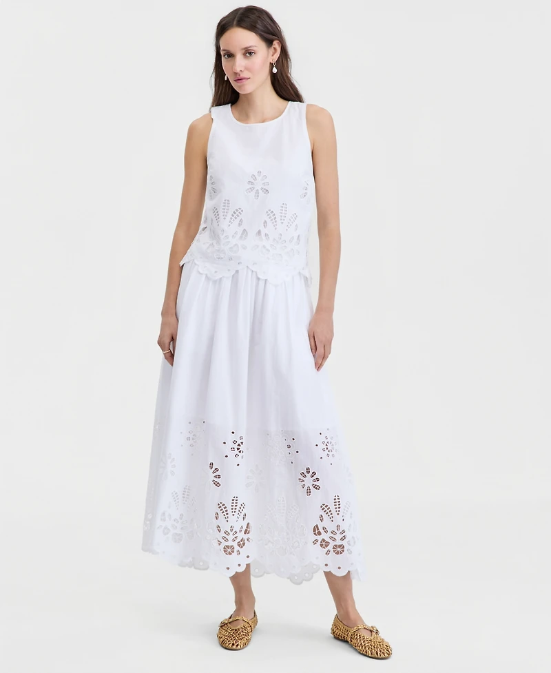 On 34th Women's Cotton Solid Eyelet Midi Skirt, Macy's Exclusive