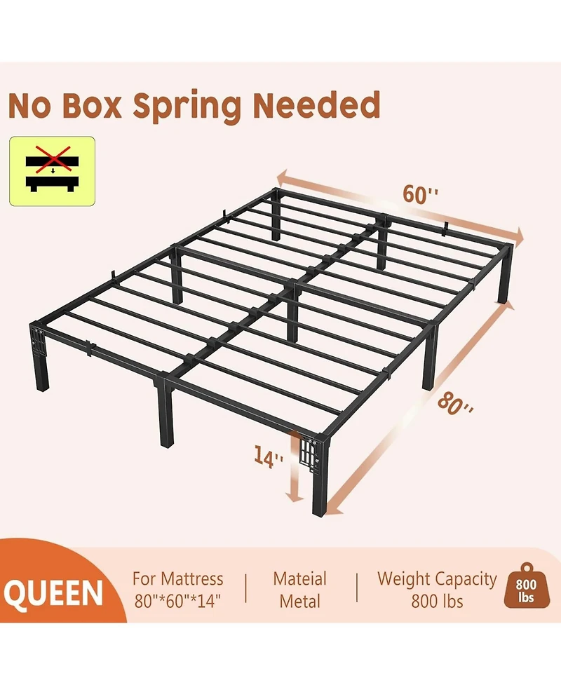 gaomon Bed Frame Queen Size, 14 Inch Metal Platform, No Screws Needed, No Box Spring Needed, Heavy Duty, 800 Lbs Capacity