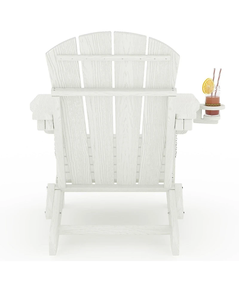 gaomon Folding Adirondack Chair Set of 2 with Side Table, All Weather Resistent Wooden Textured Hdpe Outdoor Patio Chair with Cup Holder