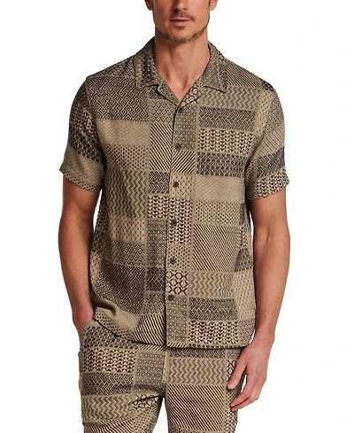 Vintage & Black Men's Short-Sleeve Patchwork Jacquard Coat Front Shirt