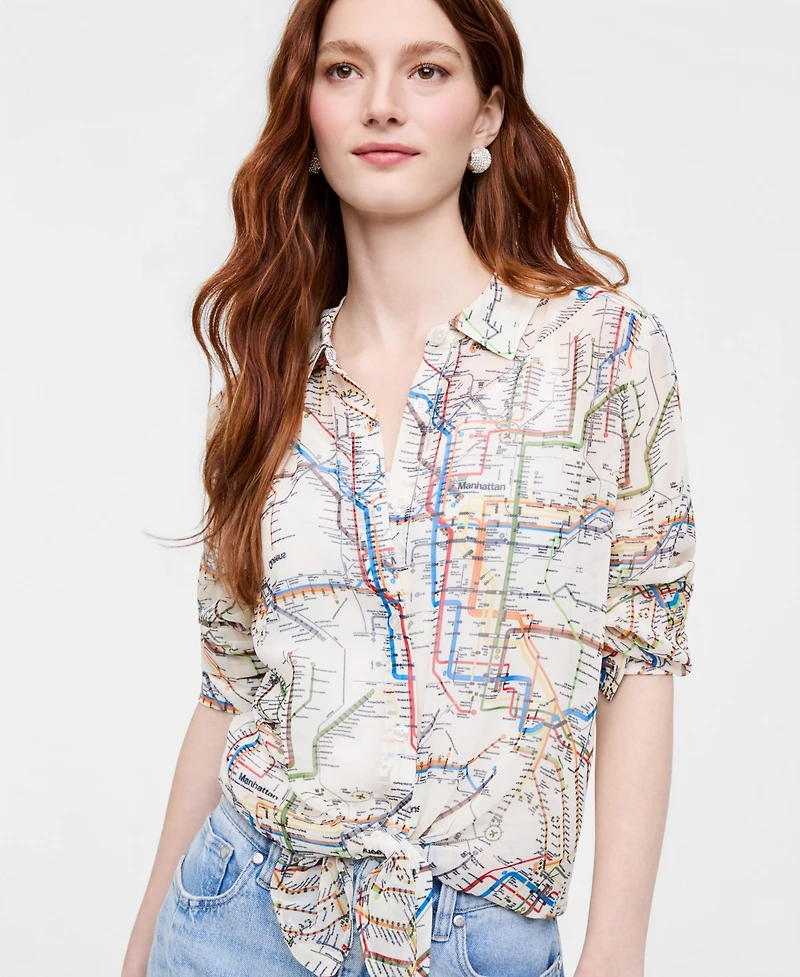 Women's Subway-Print Shirt, Macy's Exclusive- Molly Rogers Capsule Collection