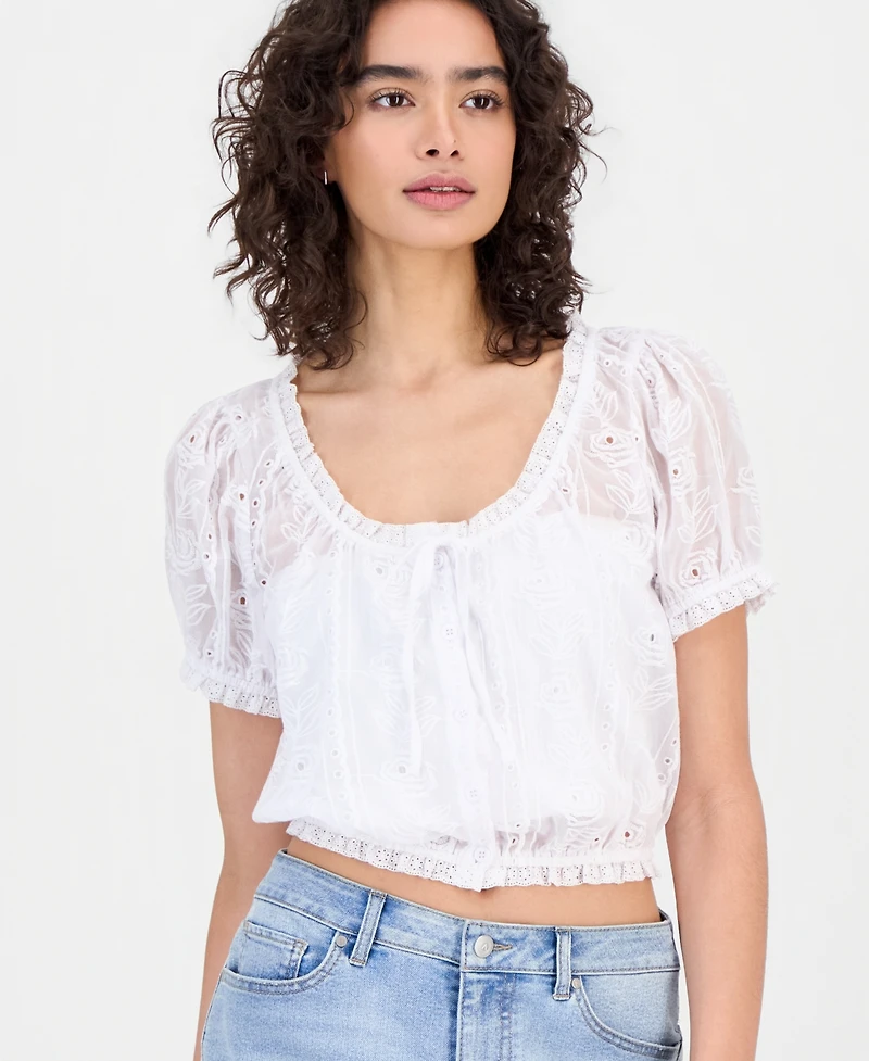 And Now This Women's Cotton Embroidered Cropped Blouse, Macy's Exclusive