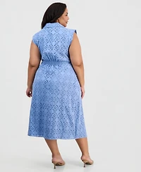 Anne Klein Plus Eyelet-Embroidered Sleeveless Shirtdress