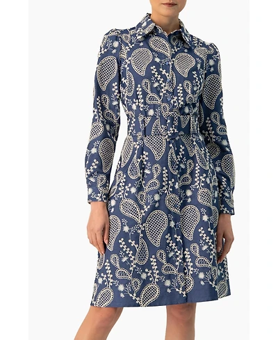 Ivonne Women's Long Sleeve A-Line Dress with Floral Embroidery