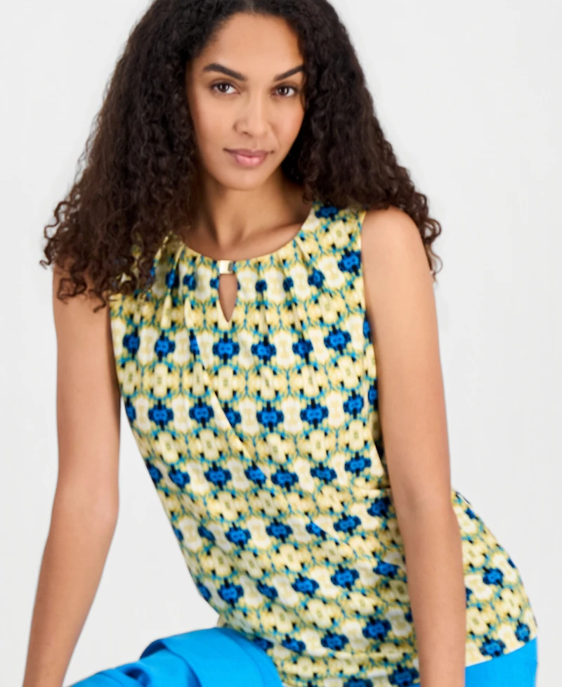Kasper Women's Printed Sleeveless Keyhole Top