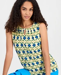 Kasper Women's Printed Sleeveless Keyhole Top
