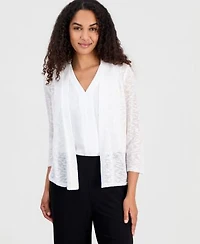Kasper Womens Open Front Long Sleeve Cardigan