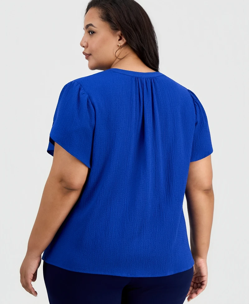 Anne Klein Essentials Women's Notched-Neck Tulip-Sleeve Top