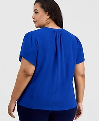 Anne Klein Essentials Women's Notched-Neck Tulip-Sleeve Top