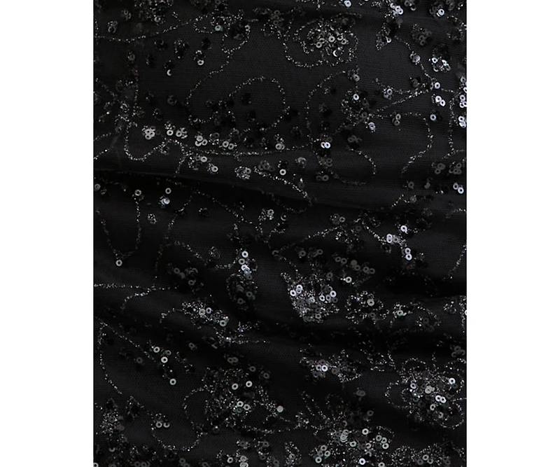 City Studios Juniors' Glitter Sequin Drop-Waist Corset Top Sheer Skirt Gown