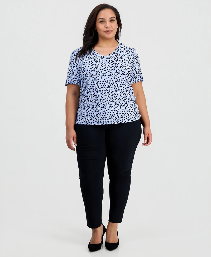 Anne Klein Essentials Plus V-Neck Ruffled-Cuff Blouse