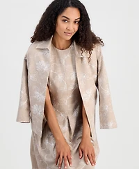 Kasper Petite Floral Embroidery Wing Collar Jacket