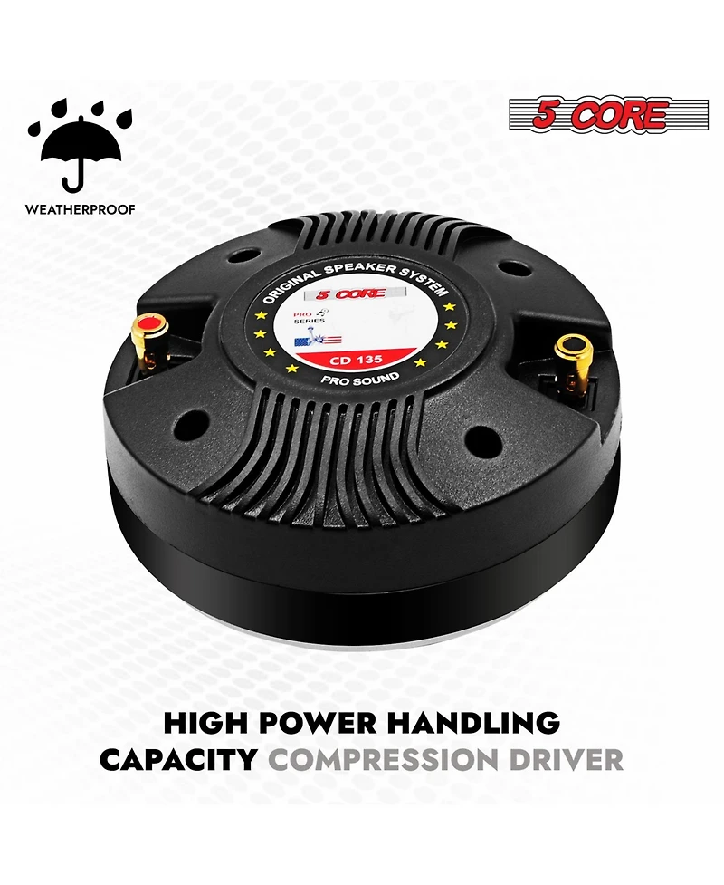 5 Core Compression Driver 135W Rms 8 Ohm Titanium Horn Throat Tweeter Speaker 18 Tpi Threading - 2PCS