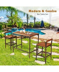 Gymax 3PCS Patio Bar Set Dining Set Outdoor Furniture Set w/ Wooden Tabletop