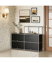 Mega Casa Multi-Purpose Storage Cabinet with Double Drawers and Open Display Shelf, Modern Metal Frame Console for Entryway or Living Room