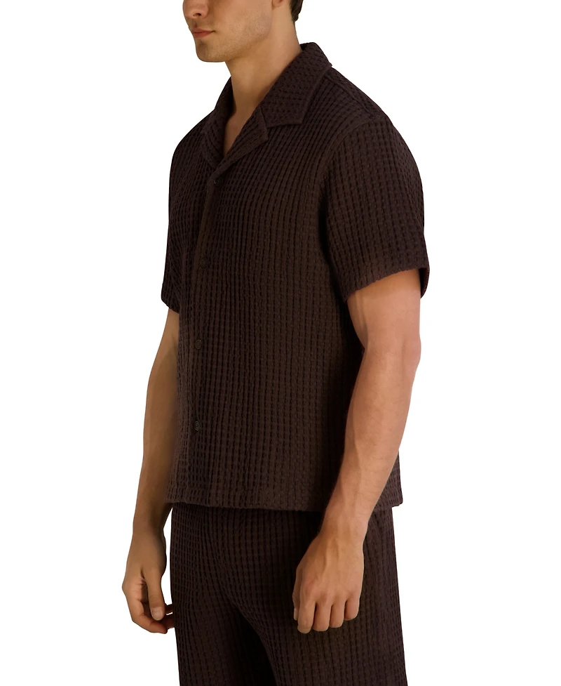 Karl Lagerfeld Paris Men's Camp Collared Textured Short-Sleeve Woven Shirt
