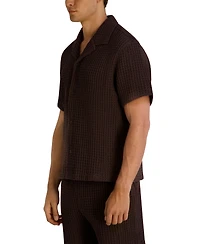 Karl Lagerfeld Paris Men's Camp Collared Textured Short-Sleeve Woven Shirt