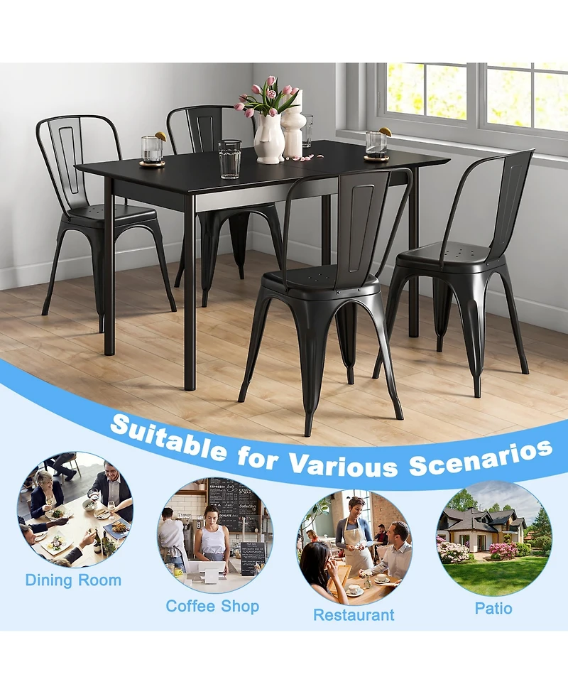 Gymax 18'' Metal Dining Chair High Back Bar Stools Set of 4 w/ X-shaped Frame Breathable Holes