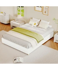 gaomon Cloud Bed Frame, Corduroy Soft Fabric Low Frames with Solid Wood Round Legs