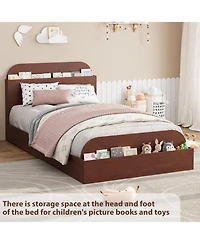 gaomon Twin-xl Bed Frame Wooden Storage Headboard Low Platform Sturdy Slats No Box Spring Space-Saving