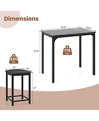Gymax 3 Pcs Counter Height Dining Set Faux Marble Table & 2 Chairs Kitchen Bar