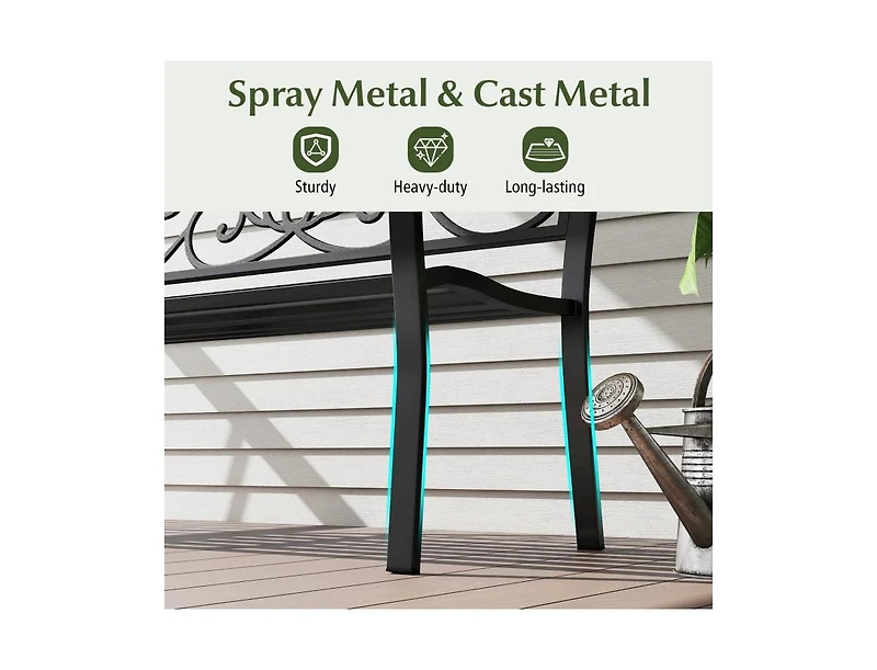 Slickblue Outdoor 50 Inch Patio Bench with Floral Design Back and Slats