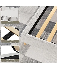 gaomon Bed Frame with Upholstered Headboard, Soft Low Profile Sturdy Platform Bed with Rounded Corners Design, Heavy Duty, Wooden Slats