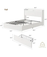 gaomon Bed Lighted Upholstered 4 Storage Drawers Headboard Wooden Slats Noise-Free Easy Assembly No Box Spring