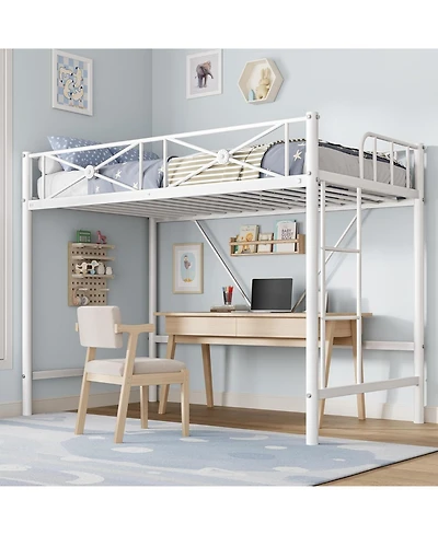 gaomon Metal Loft Bed Twin Size, Industrial Loftbeds Heavy Duty with Safety Guard Rails and Space-Saving Design, Steel for School