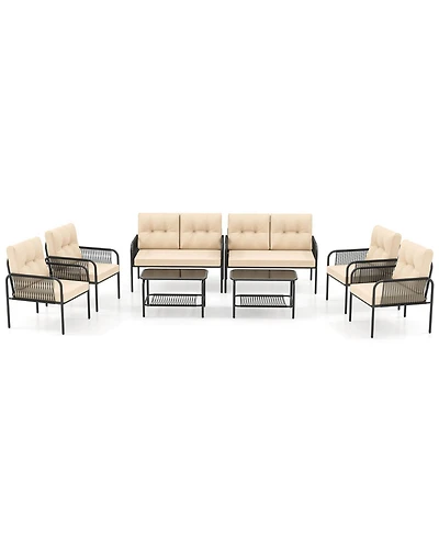 Pcs Patio Furniture Set with Loveseat Tempered Glass Coffee Table & Soft Cushions