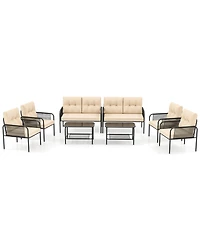 Pcs Patio Furniture Set with Loveseat Tempered Glass Coffee Table & Soft Cushions